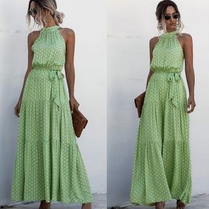 Boho gypsy dot halter maxi dress